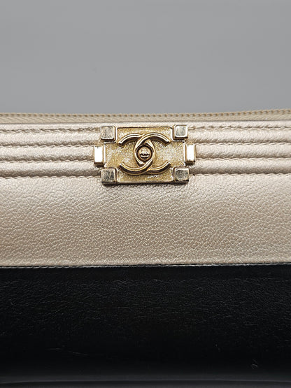 CHANEL Two-Tone Leather Compact Boy Zip Wallet