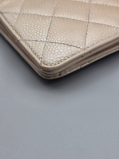 CHANEL Gold Metallic Quilted Leather Yen Wallet