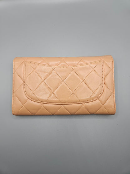 CHANEL Lambskin Quilted Large Flap Wallet in Beige