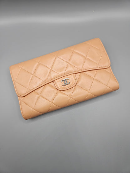 CHANEL Lambskin Quilted Large Flap Wallet in Beige