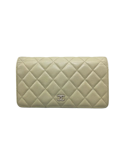 CHANEL Khaki Quilted Leather Yen Wallet