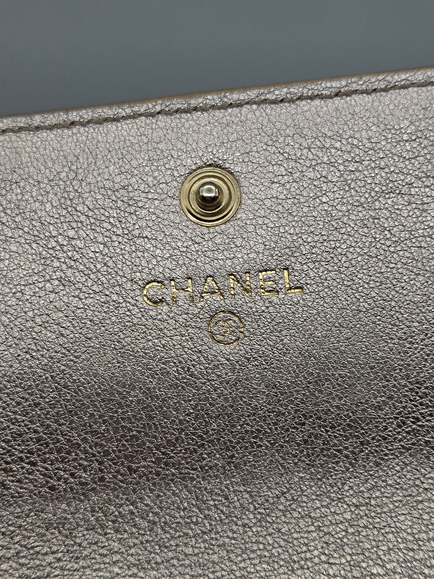 CHANEL Metallic Perforated Leather Clutch Wallet
