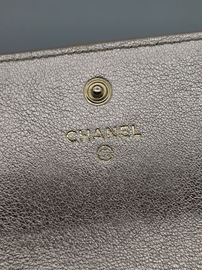 CHANEL Metallic Perforated Leather Clutch Wallet