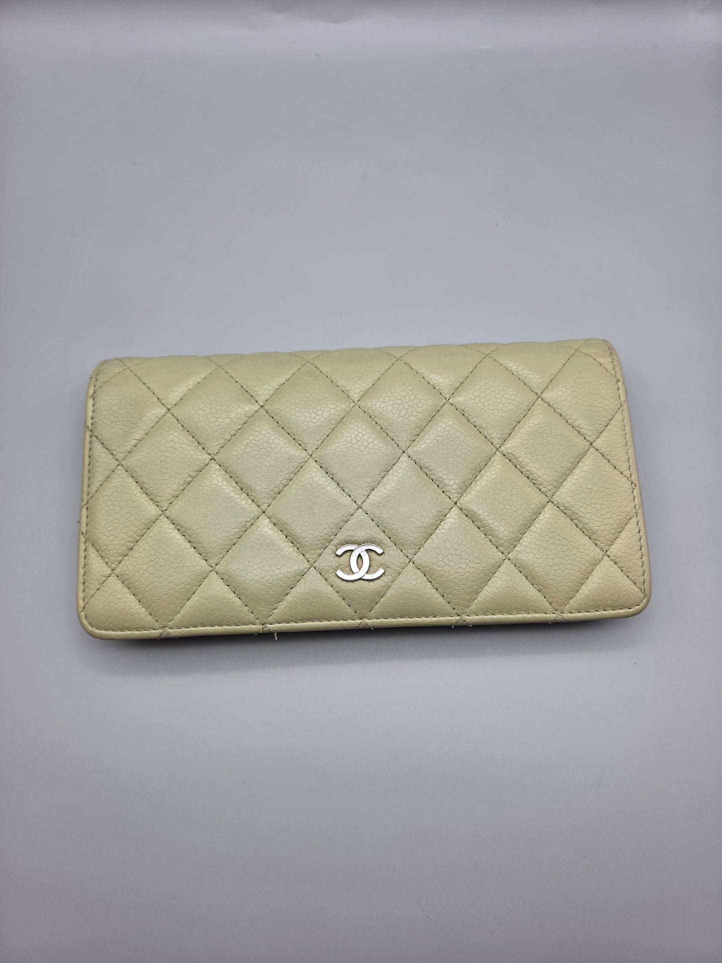 CHANEL Khaki Quilted Leather Yen Wallet