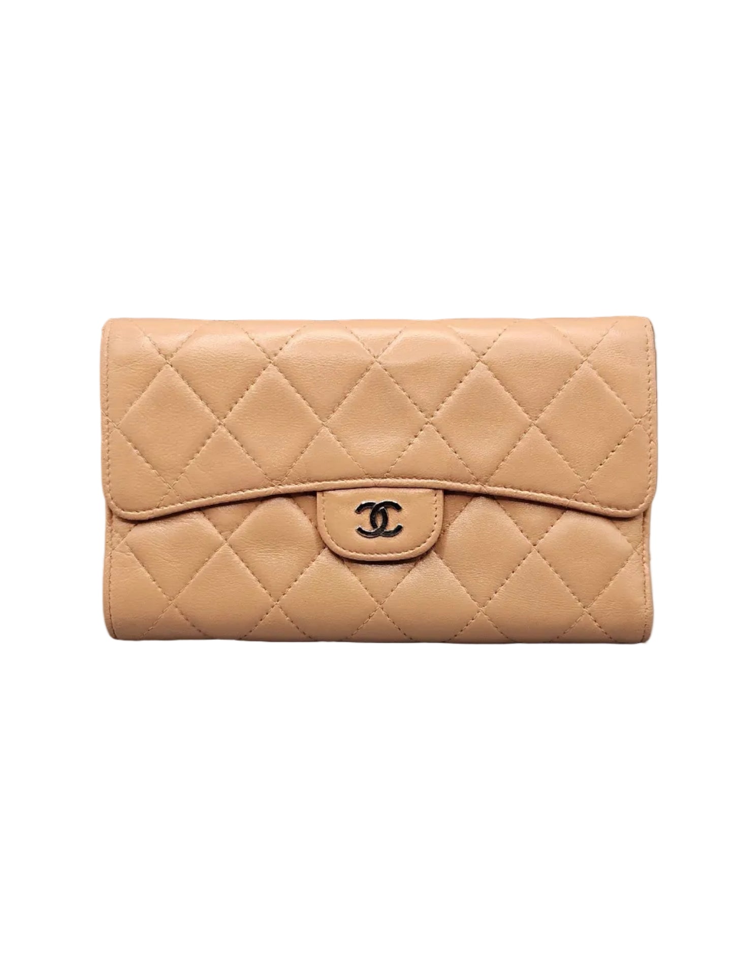 CHANEL Lambskin Quilted Large Flap Wallet in Beige