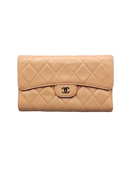 CHANEL Lambskin Quilted Large Flap Wallet in Beige