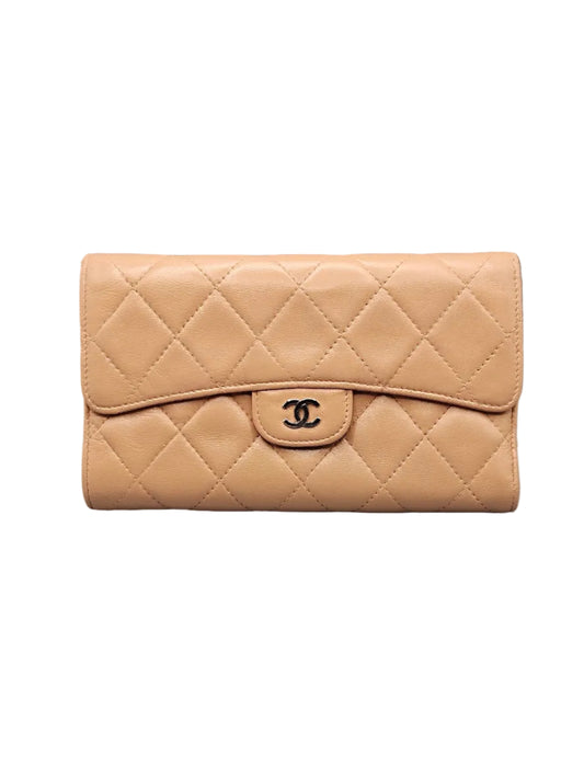 CHANEL Lambskin Quilted Large Flap Wallet in Beige