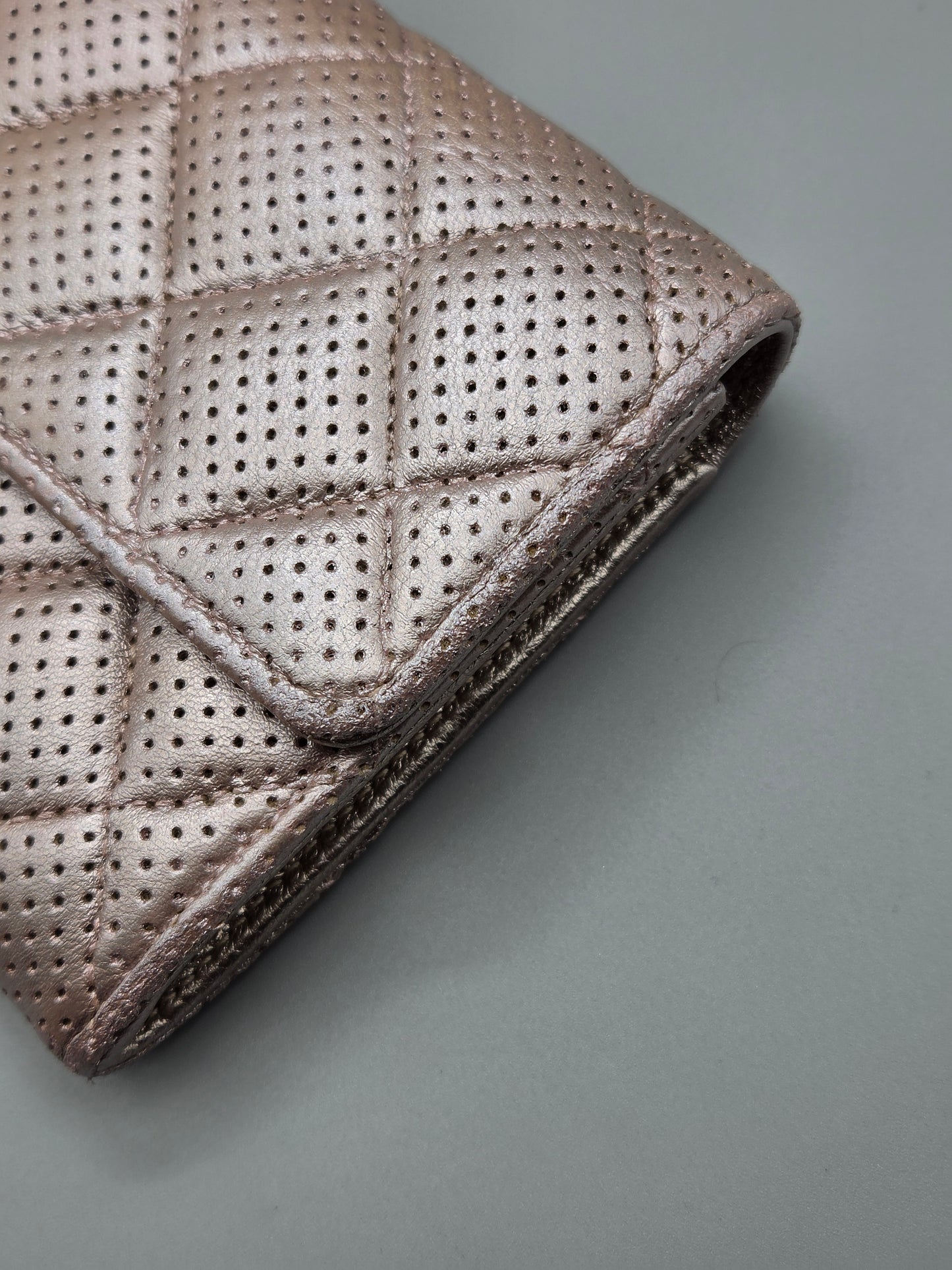 CHANEL Metallic Perforated Leather Clutch Wallet