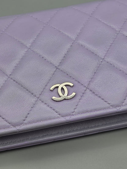 CHANEL Lavender Lambskin Quilted Yen Wallet