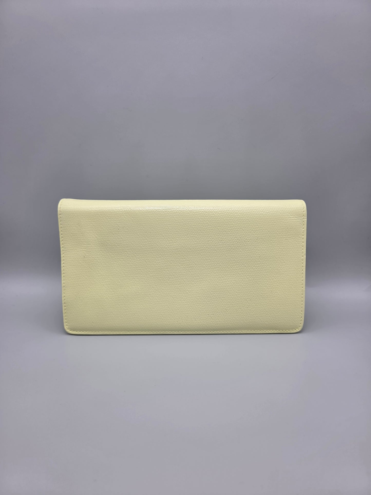 Grained Calfskin CC Button Yen Clutch Wallet in Pale Yellow