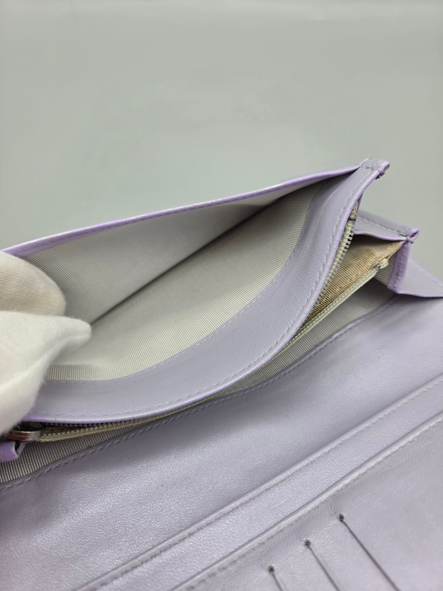 CHANEL Lavender Lambskin Quilted Yen Wallet