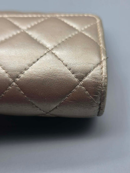 CHANEL Metallic Lambskin Quilted Large Gusset Flap Wallet