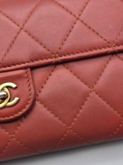 CHANEL Quilted Large Flap Wallet in Maroon Red