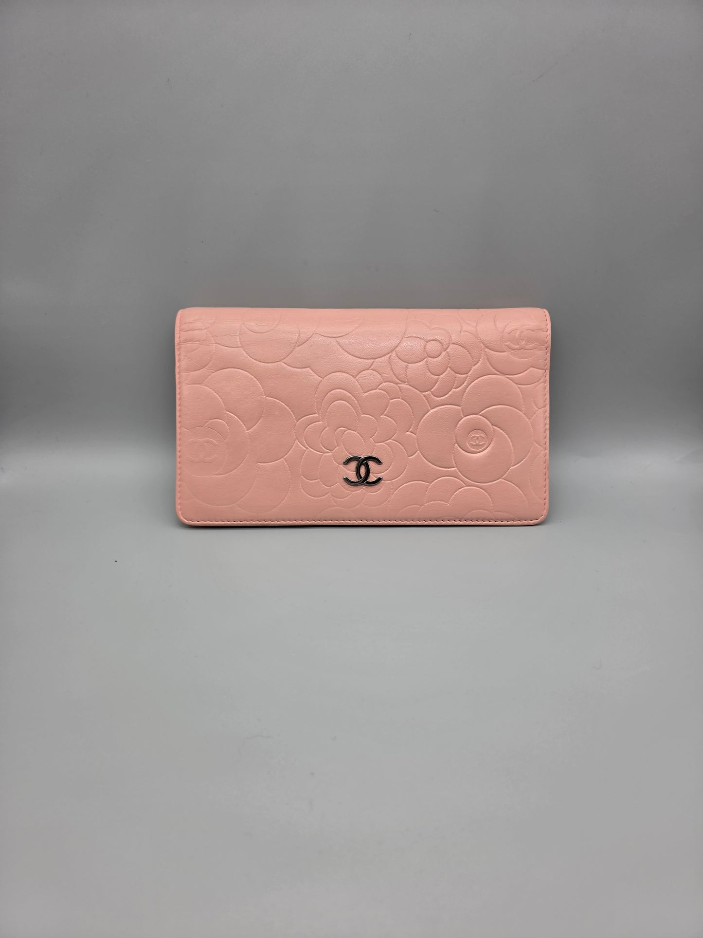 CHANEL Camellia CC Embossed Leather Wallet