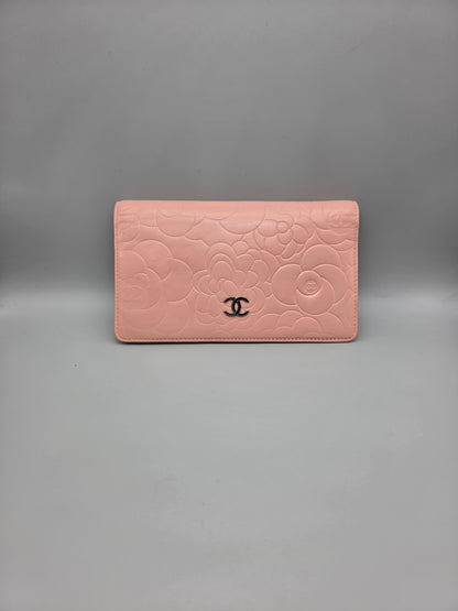 CHANEL Camellia CC Embossed Leather Wallet