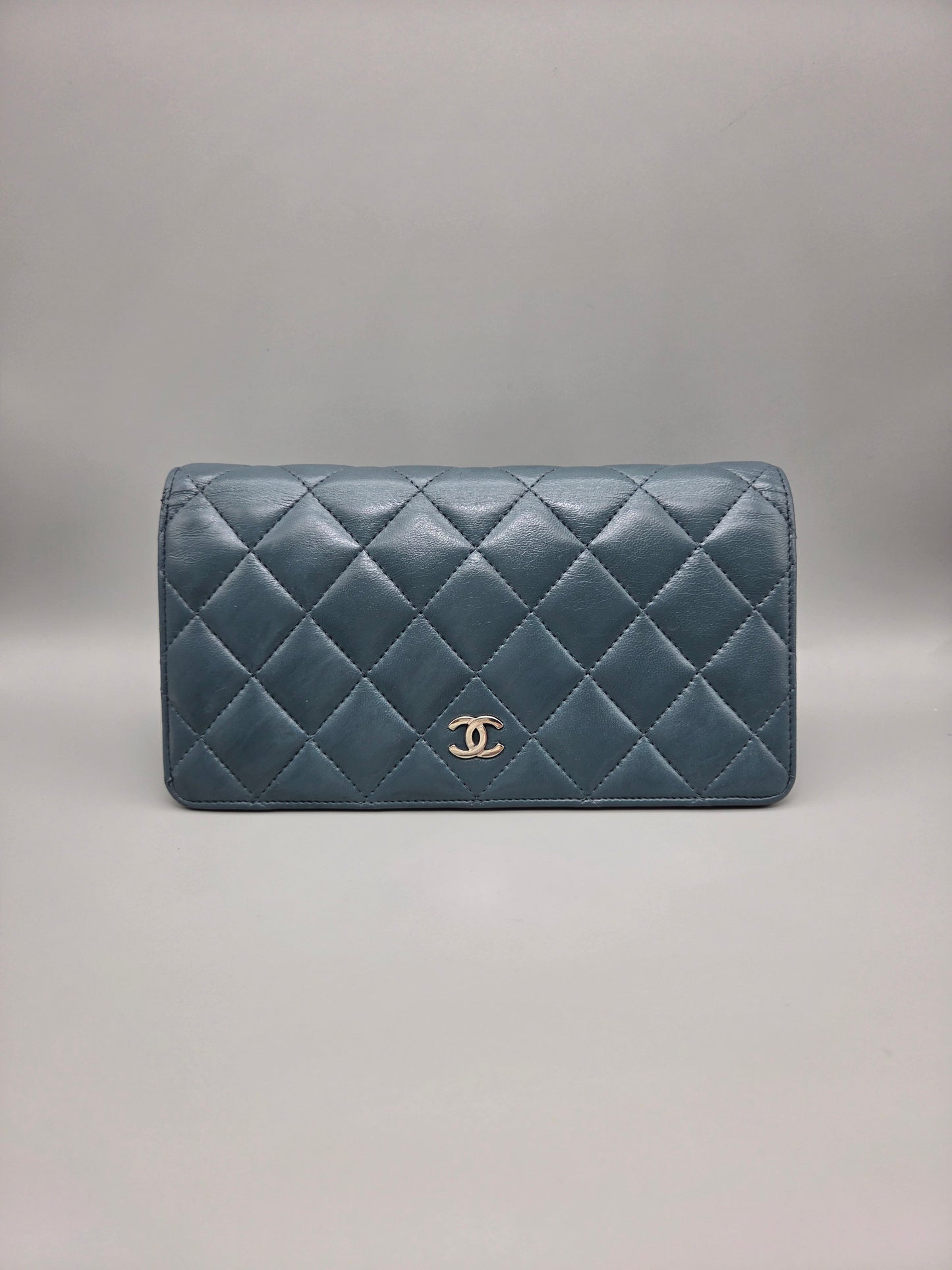 CHANEL Teal Quilted Leather Yen Wallet