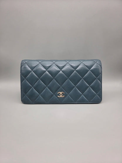 CHANEL Teal Quilted Leather Yen Wallet