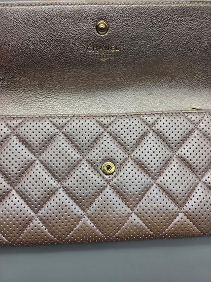 CHANEL Metallic Perforated Leather Clutch Wallet