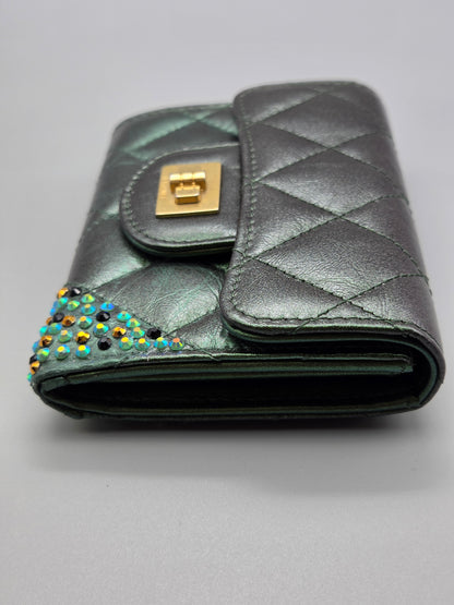 CHANEL Metallic Lambskin Quilted Flap Card Holder