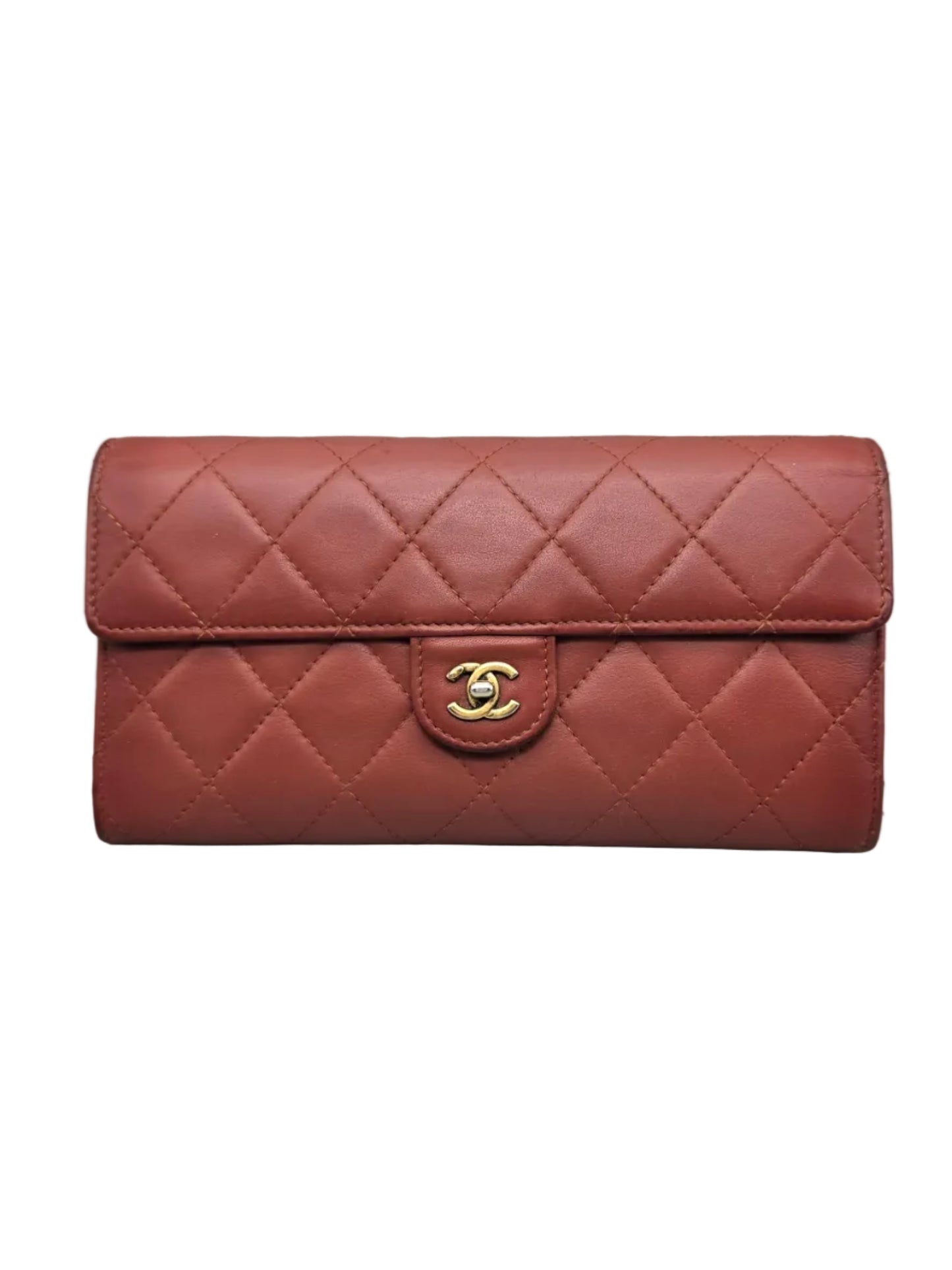 CHANEL Quilted Large Flap Wallet in Maroon Red