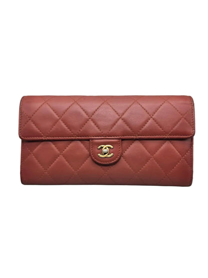 CHANEL Quilted Large Flap Wallet in Maroon Red