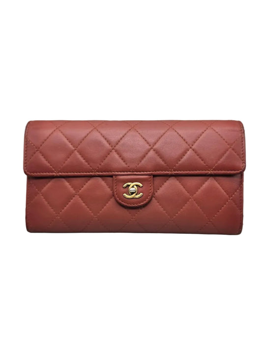 CHANEL Quilted Large Flap Wallet in Maroon Red