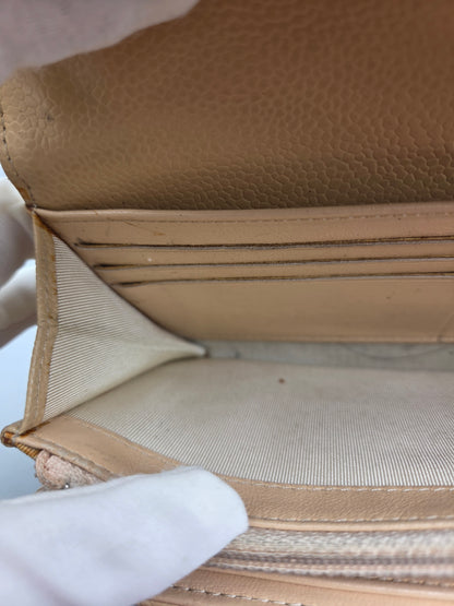 CHANEL Quilted Leather Beige Flap Clutch Wallet