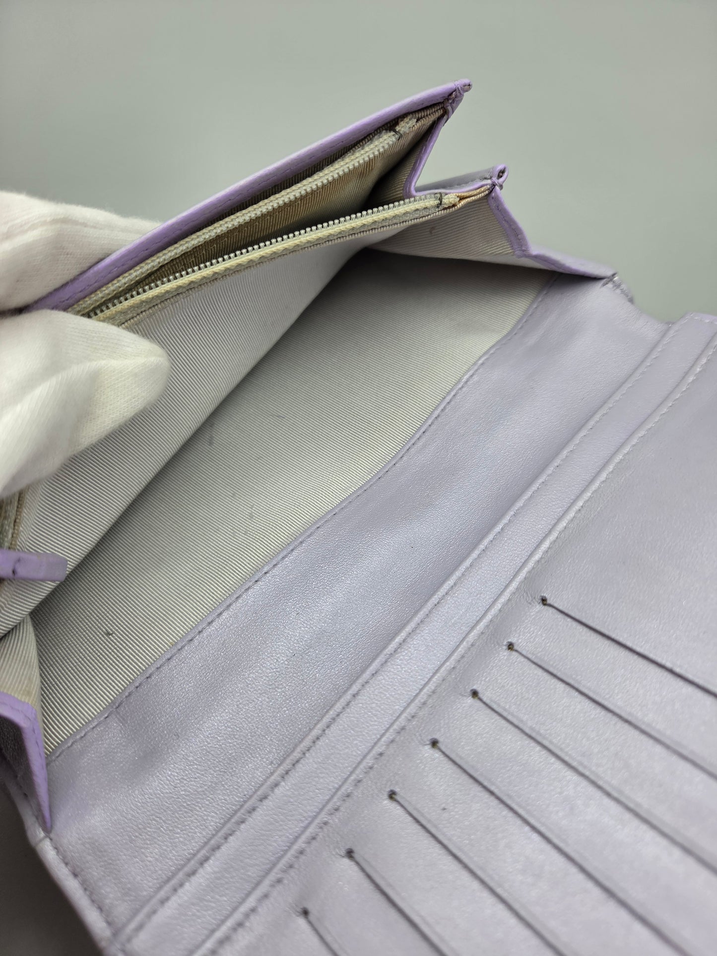 CHANEL Lavender Lambskin Quilted Yen Wallet