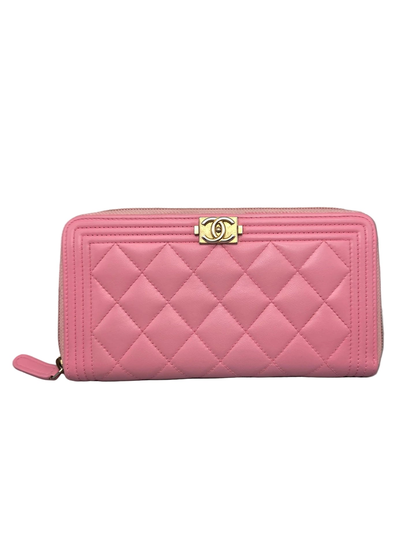 CHANEL Quilted Boy Zip Around Long Wallet