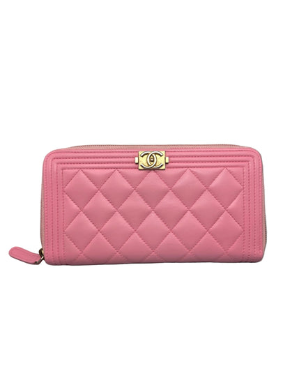 CHANEL Quilted Boy Zip Around Long Wallet