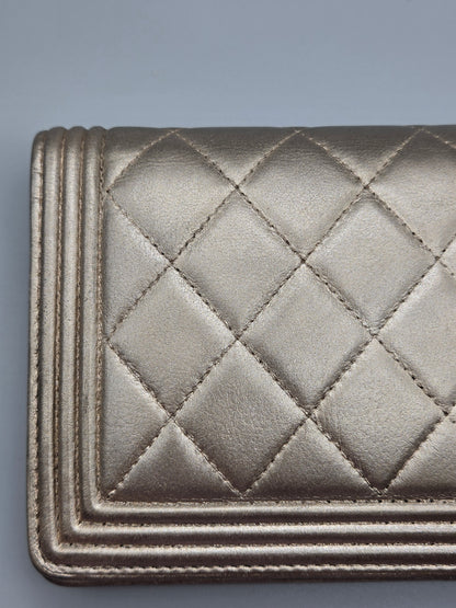 CHANEL Metallic Lambskin Quilted Boy Yen Wallet