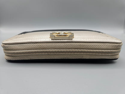 CHANEL Two-Tone Leather Compact Boy Zip Wallet