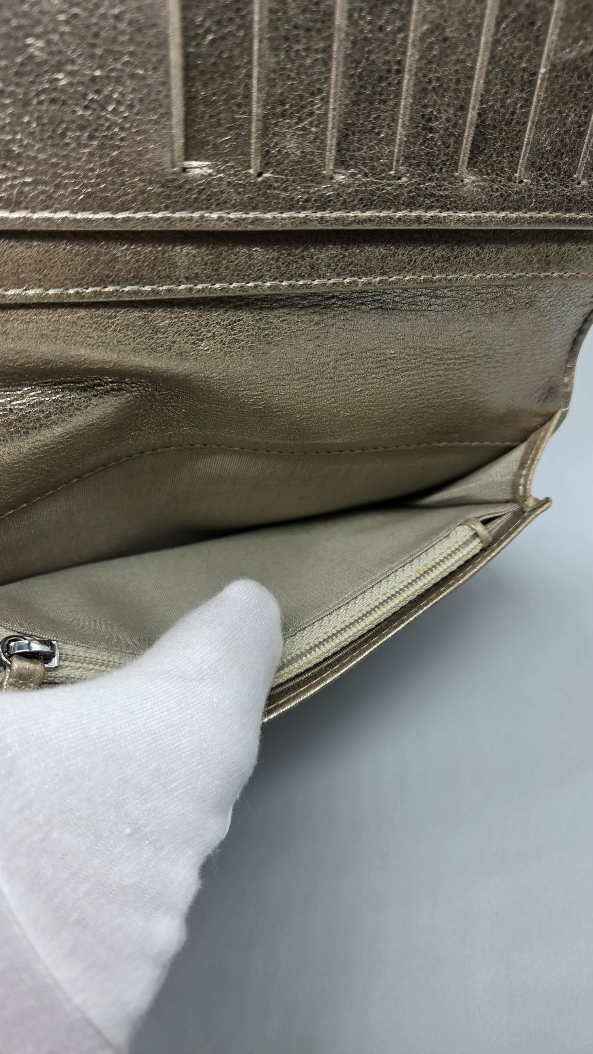 CHANEL Metallic Lambskin Quilted Boy Yen Wallet