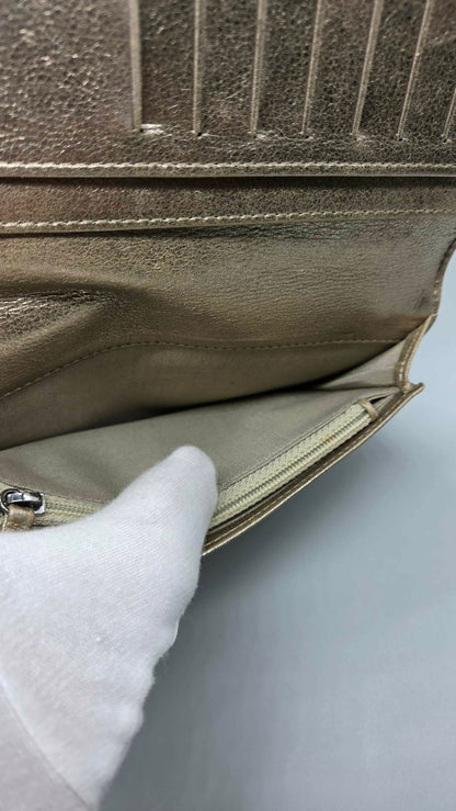 CHANEL Metallic Lambskin Quilted Boy Yen Wallet