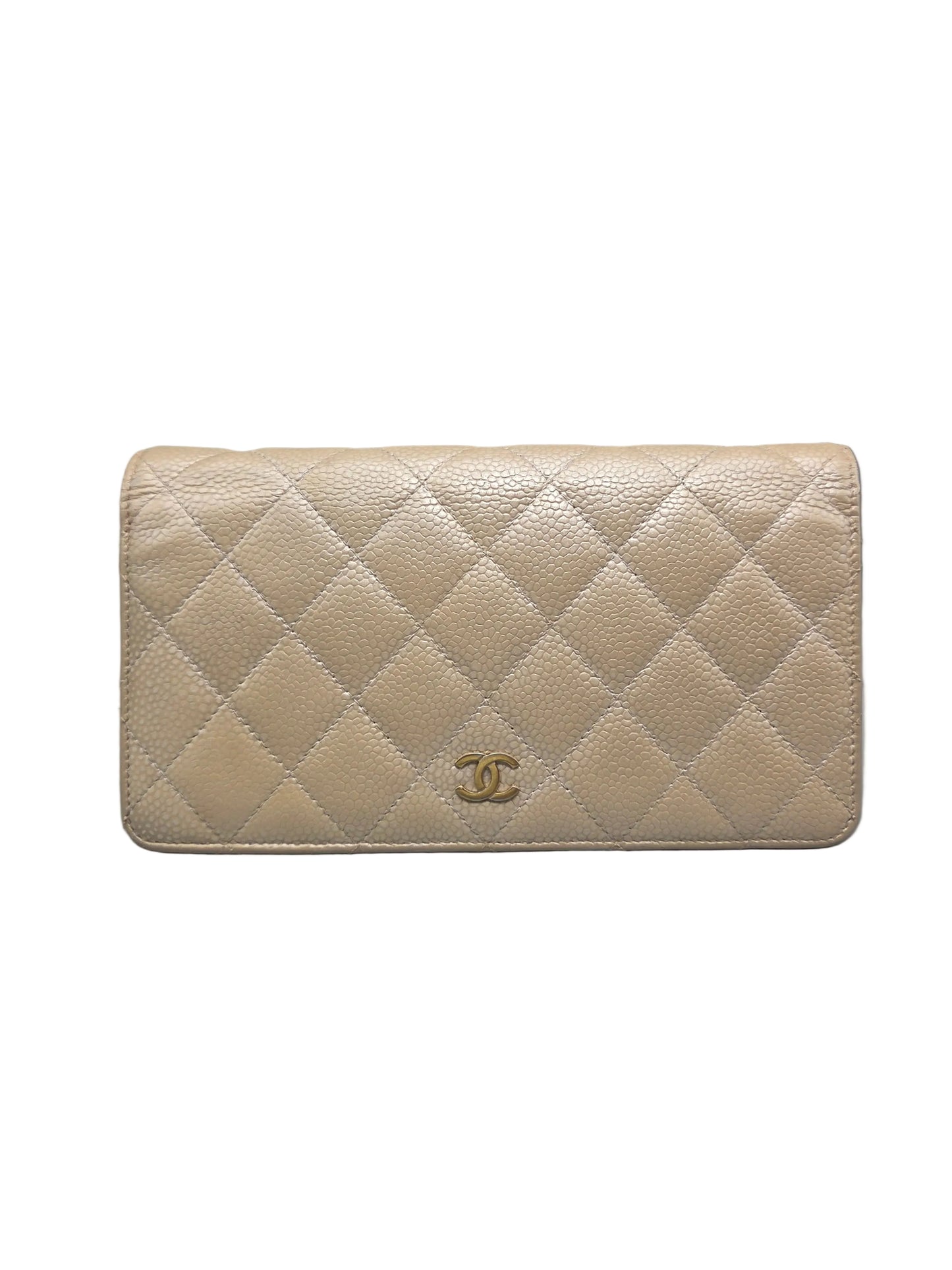 CHANEL Gold Metallic Quilted Leather Yen Wallet