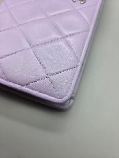 CHANEL Lavender Lambskin Quilted Yen Wallet