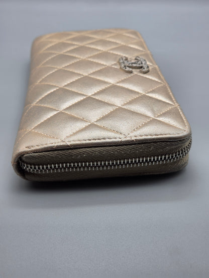 CHANEL Gold Quilted Leather Zip-Around Wallet