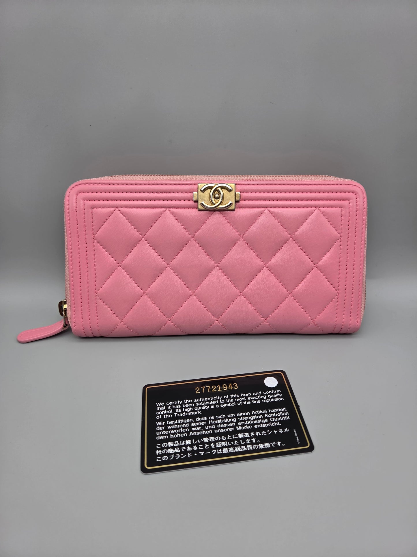 CHANEL Quilted Boy Zip Around Long Wallet