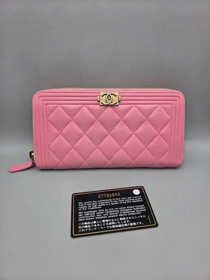 CHANEL Quilted Boy Zip Around Long Wallet