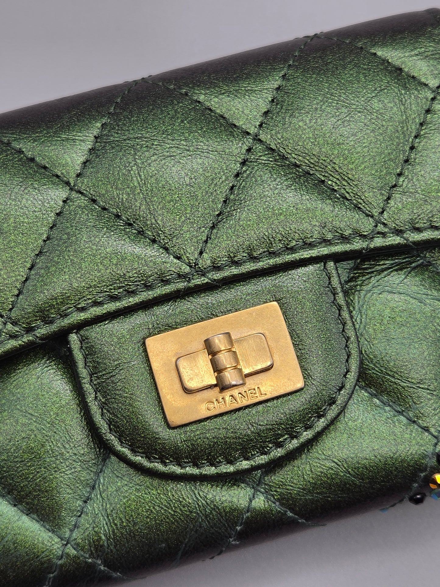 CHANEL Metallic Lambskin Quilted Flap Card Holder