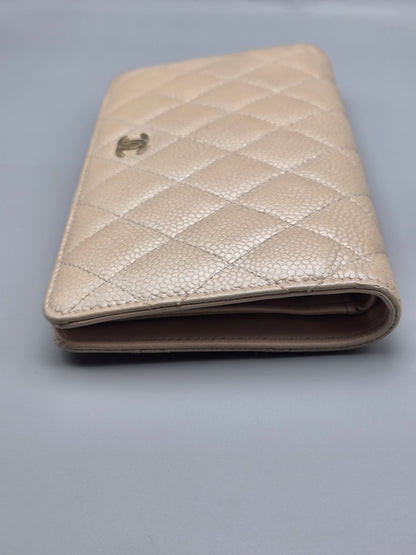 CHANEL Gold Metallic Quilted Leather Yen Wallet