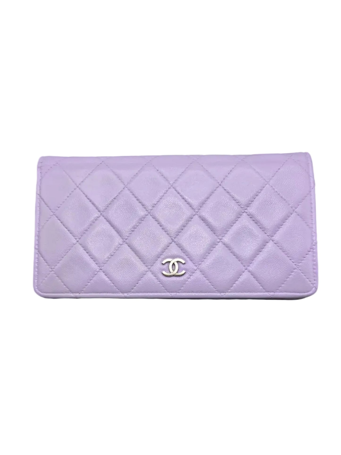 CHANEL Lavender Lambskin Quilted Yen Wallet