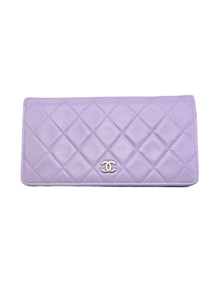 CHANEL Lavender Lambskin Quilted Yen Wallet