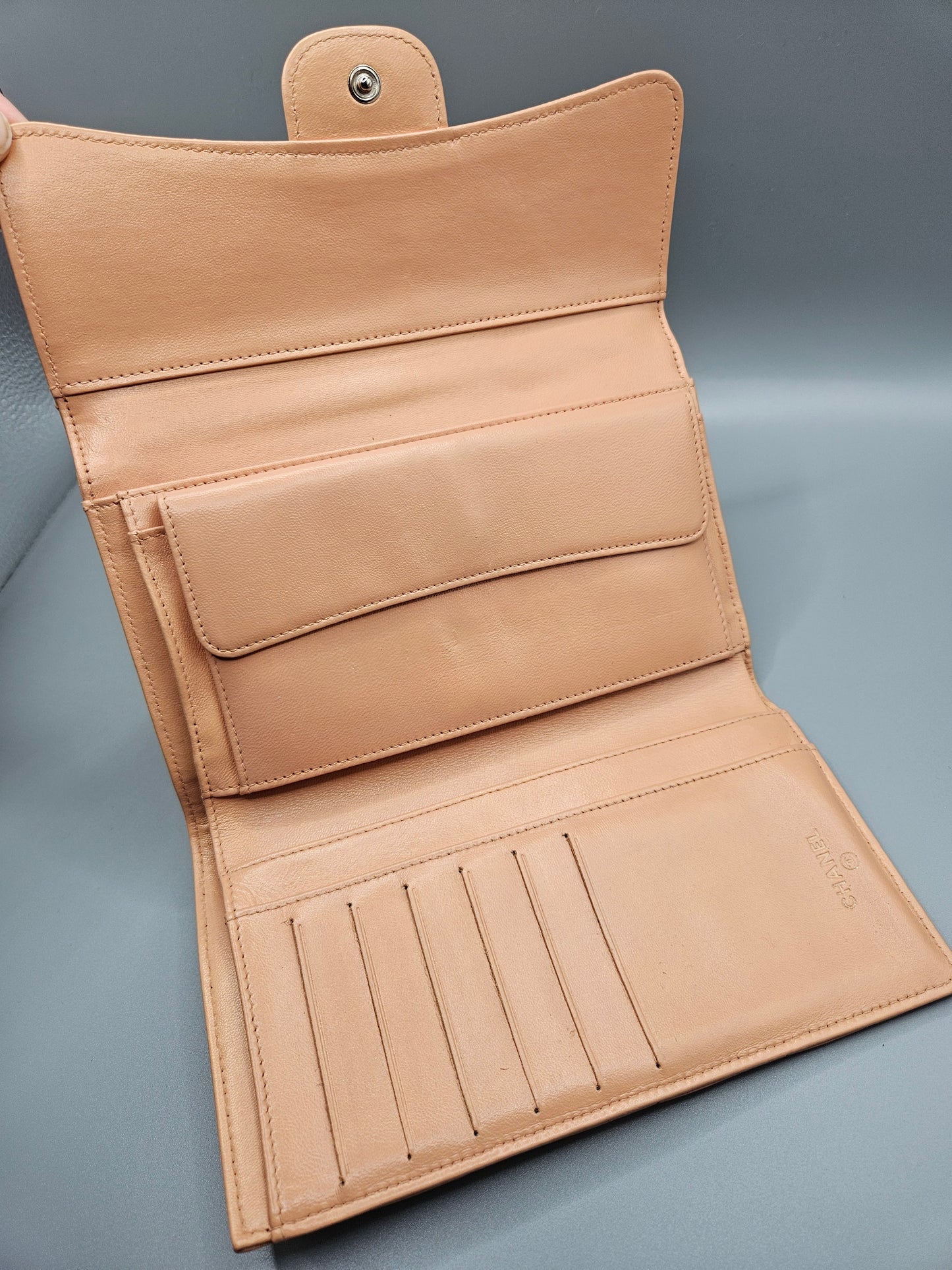 CHANEL Lambskin Quilted Large Flap Wallet in Beige