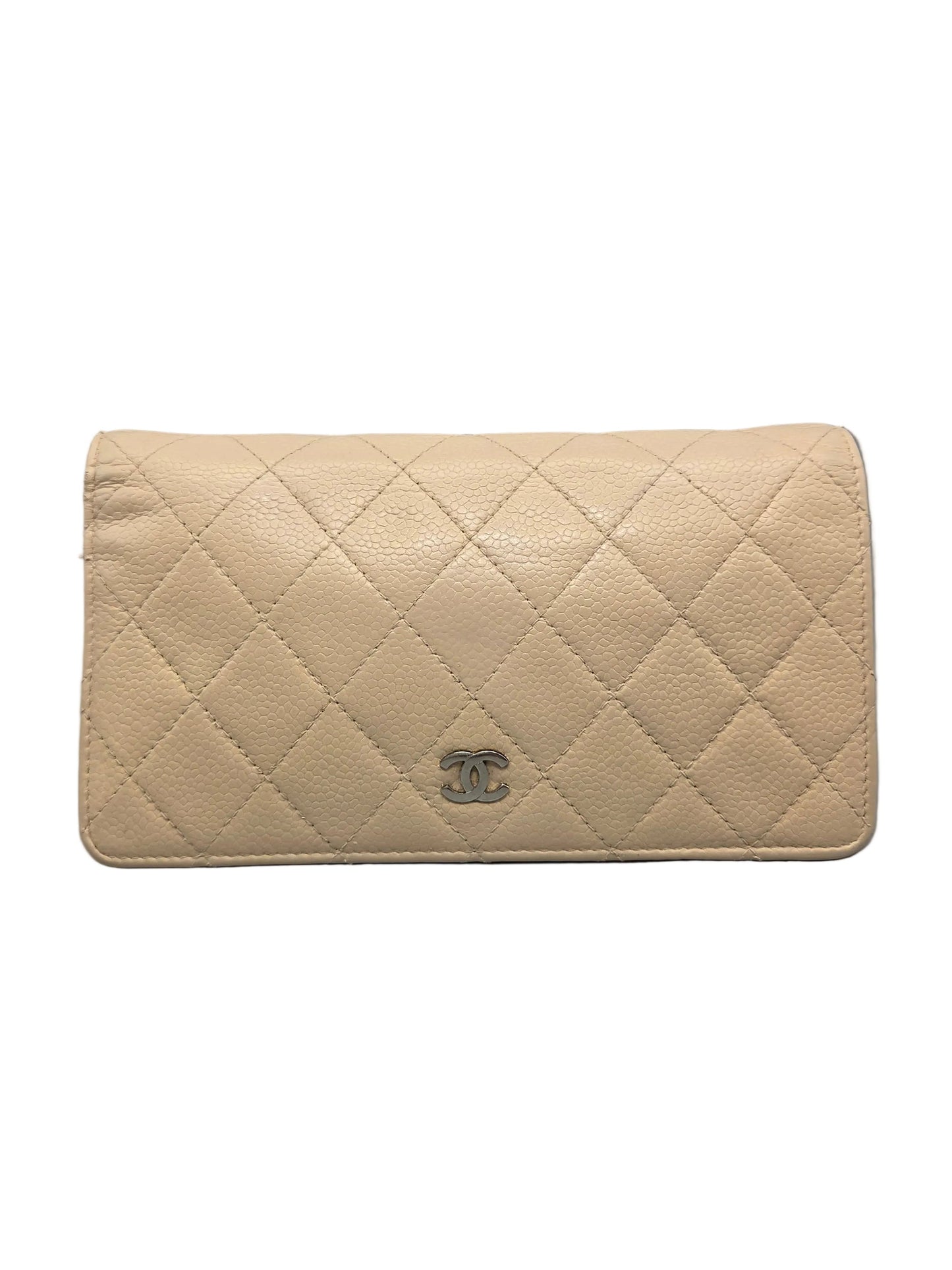 CHANEL Beige Quilted Leather Yen Wallet in Tan