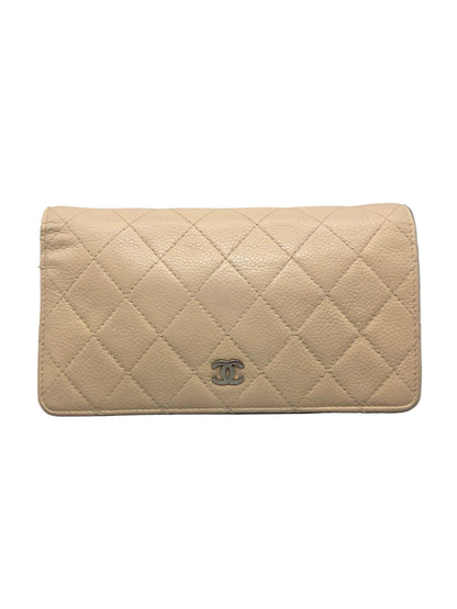 CHANEL Beige Quilted Leather Yen Wallet in Tan
