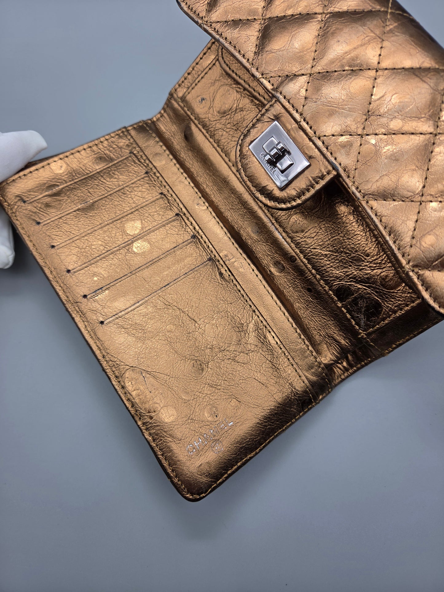 CHANEL 2.55 Reissue Bronze Quilted Leather Flap Wallet