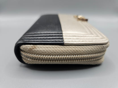 CHANEL Two-Tone Leather Compact Boy Zip Wallet