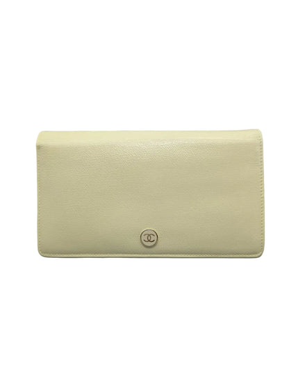 Grained Calfskin CC Button Yen Clutch Wallet in Pale Yellow