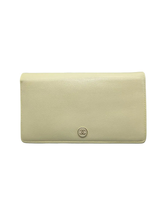 Grained Calfskin CC Button Yen Clutch Wallet in Pale Yellow